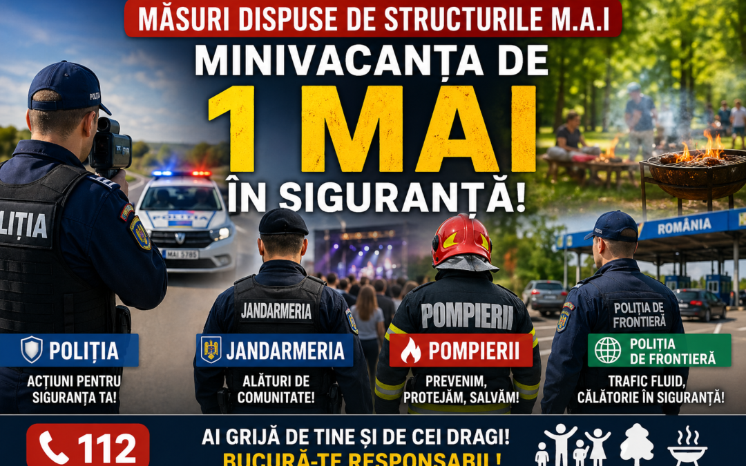 Măsuri sporite de siguranță în județ, de minivacanța de 1 Mai: sute de polițiști, jandarmi și pompieri, la datorie