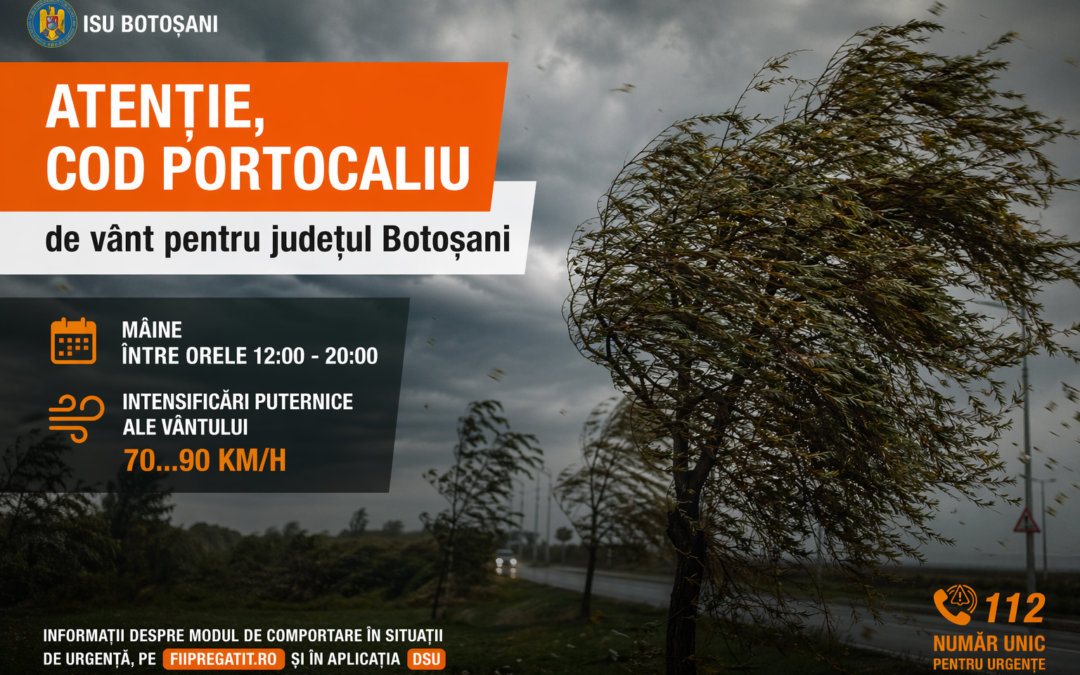 Cod Portocaliu de vânt pentru județul Botoșani