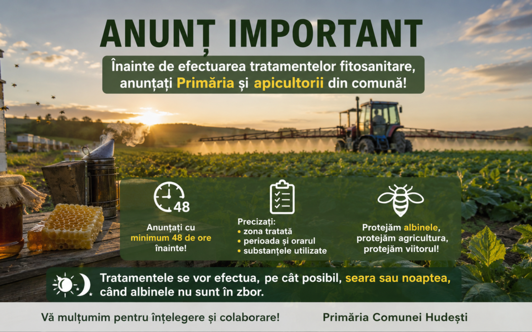 HUDEȘTI –ANUNȚ IMPORTANT PENTRU FERMIERI ȘI APICULTORI