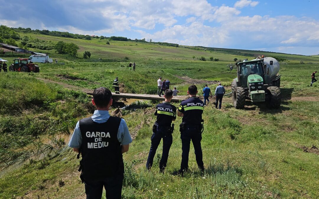 Alertă ecologică în județul Botoșani! Sute de litri de soluție cu erbicid au ajuns într-un pârâu. Autoritățile au intervenit de urgență